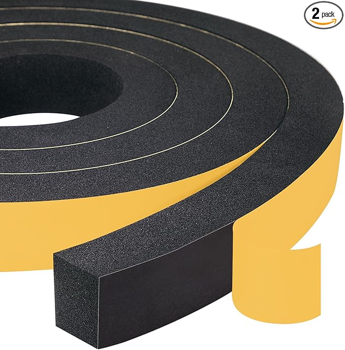 Yotache High Density Adhesive Foam Tape 2 Rolls 1" Wide X 3/4" Thick, Weather Stripping Gasket Seal, Shockproof, Furniture Protective, 13 Ft Length (2 x 6.5Ft Each)
