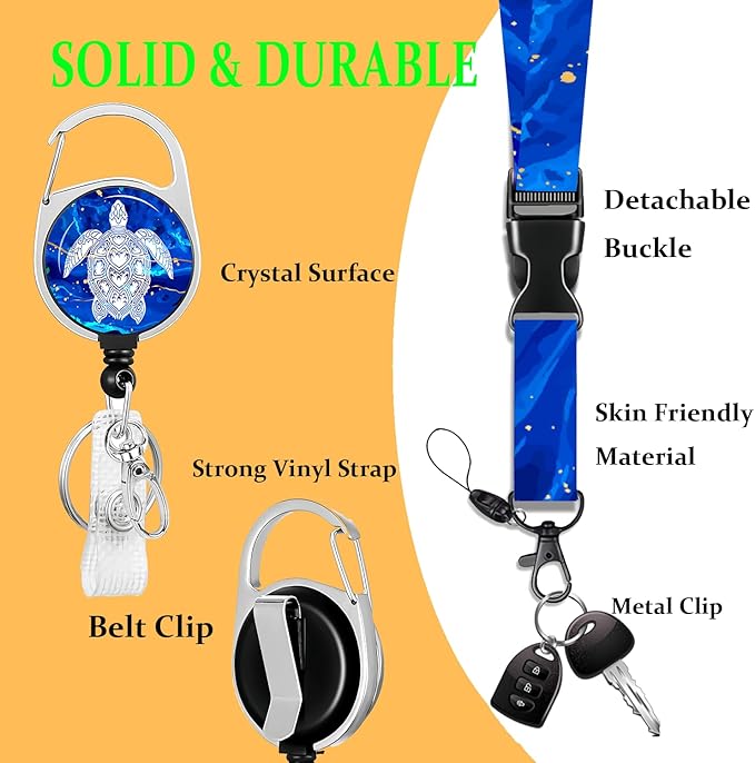 Badge Holder Lanyard Blue sea Turtle ID Card Holders Detachable Name Tag Clips Cute Funny Nurse Teacher Office Gifts Women Man Badge Holder (Sea Turtle)