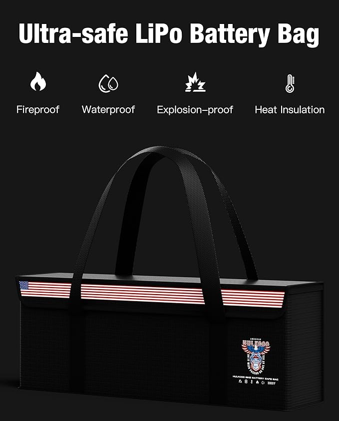 Fireproof Explosion-Proof Waterproof Ebike Battery Storage Bag - Safe Case for Lithium/Lipo Batteries (19.3 x 4.3 x 7 Inch)
