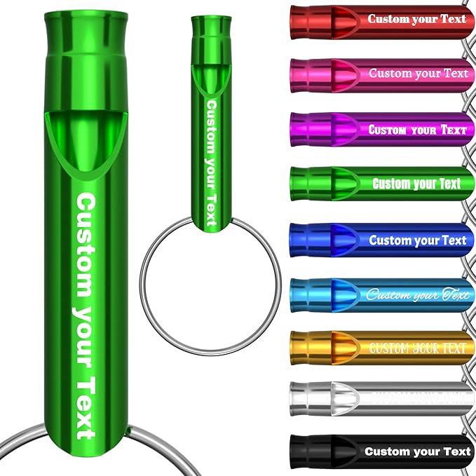 20 Pcs Custom Emergency Whistles with Keychains, Personalized Loud Safety Survival Whistle Engraved with Name/Text, Bulk Whistles for Outdoor Sports, Camping, Hiking, Boating, Hunting