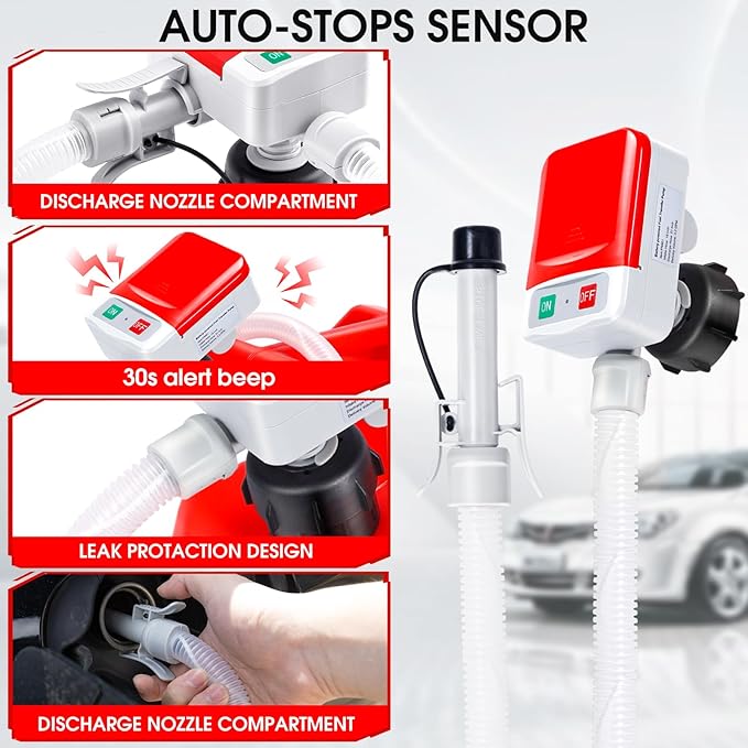 Fuel Transfer Pump with Auto-Stop Sensor-3.2GPM,Overfill Protection, 30s Alert Beep,51"Hose Transfer Pump Battery Powered with 4 Tank Adapter,Portable Liquid Pump with Nozzle for Gasoline,Diesel,Oil