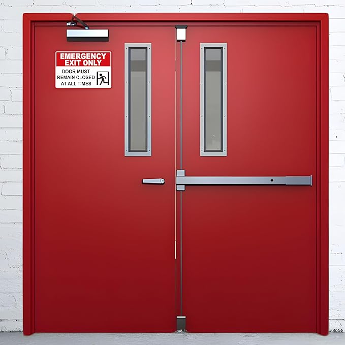 Emergency Exit Only Signs Sticker，Self Adhesive UV, Weather, Scratch, Water & Fade Resistant Door Must Remain Closed At All Times sign for Business, Schools, Offices, Storage Rooms, Hospitals
