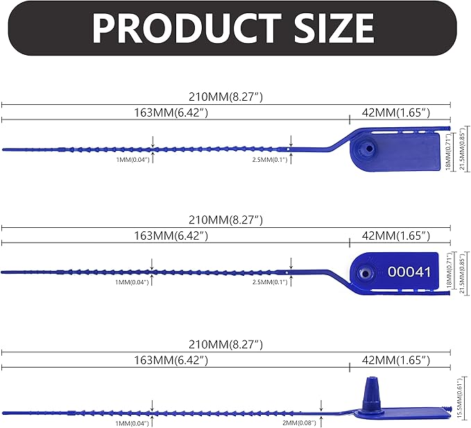 100 Plastic Tamper Seals Numbered Label Tags Pull Tite Security Seals Adjustable Length Breakable Tags Secure Inspection Tags for Fire Extinguishe Pin, First Aid Kits (Blue)
