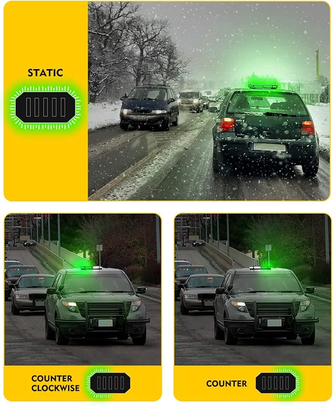 LUMENIX 42 LED Roof Top Strobe Beacon Light Bar Hazard Warning Emergency Flashing Plow Lights with Controller for Law Enforcement POV Vehicles Tow Trucks Snowplow Postal Cars Green (Patent Design)