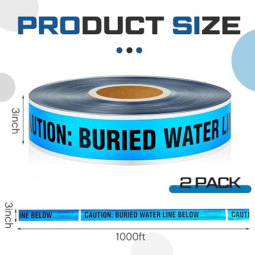 Pangda 2 Rolls 1000 Feet Detectable Safety Tape 5 Mil Underground Detectable Warning Tape for Construction Sites Road Repairs(Caution Buried Water Line Below,3 Inch,Blue)