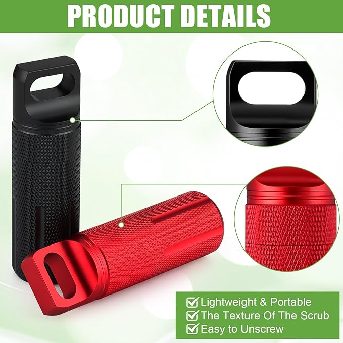 Patelai 4 Pcs Portable Keychain Pill Holder Pill Organizer Travel Waterproof Match Container Aluminum Airtight Keychain Container Travel Size Storage Supplements Holder for Outdoor Camping(Classic)