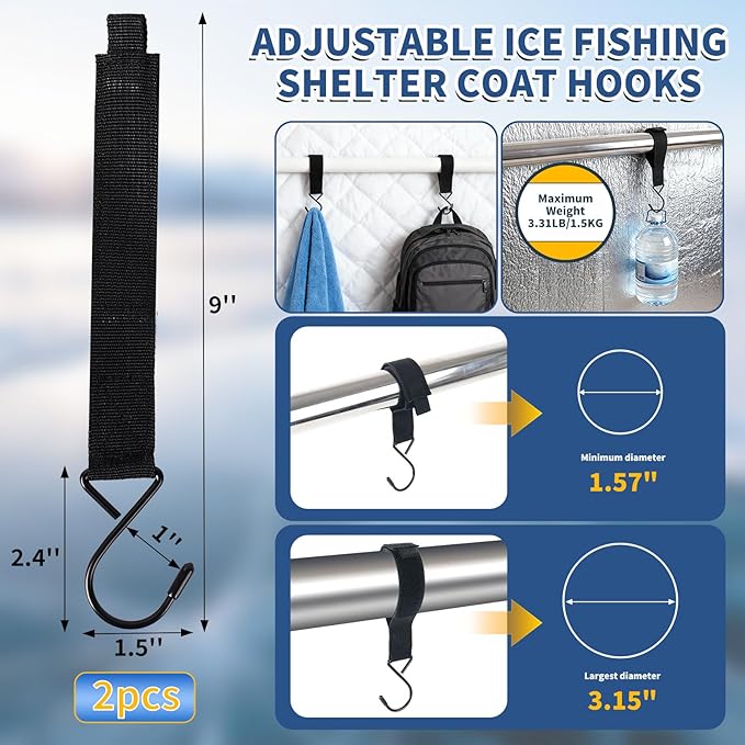 Heavy Duty Ice Anchor Drill Adapter Tool Kit, 15Pcs Stainless Steel Tent Stakes Set with 13FT Ratchet Ropes, Tent Hooks, Canvas Bag for Ice Fishing Shelter Setup(6Pcs Tent Stakes+4Pcs Rope Roller)