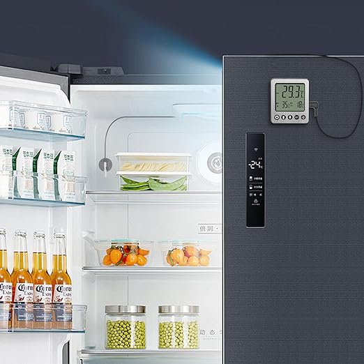 Refrigerator Thermometer Freezer Alarm Digital Freezer Thermometer Fridge Thermometer with Extra Sensor high and Low Temperature Alarm (1, Black, ZZ10)