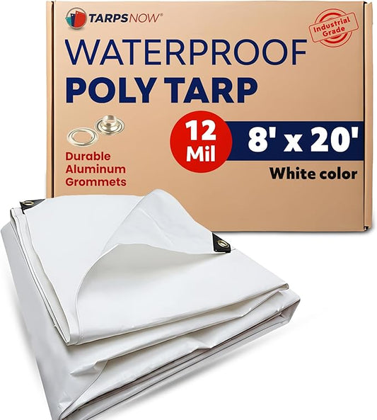 Tarps Now 8x20 Feet Heavy Duty Waterproof Tarp | 12 MIL Poly Tarp with Reinforced Edges & Aluminum Grommets | Weatherproof Tarpaulin for Roof, Outdoor, Camping | Large Brown Tarp Cover