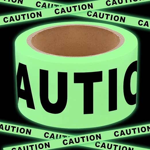 Glow in The Dark Tape Caution Tape Roll 2inx32.8ft Crime Scene Construction Warning Glow Tapes Indoor Outdoor Barricade Safety Night Decorations Glows in The Dark Stairs Walls Exit Door Danger Areas