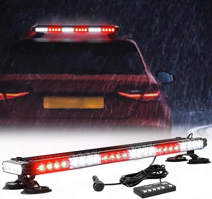 WINECO Red White Roof top light bar Magnetic Flashing 56 LED Emergency Strobe Light Bar for Volunteer POV Firefighter EMS Law Enforcement Vehicles Police Cars, Double Side Safety Warning Beacon Lights
