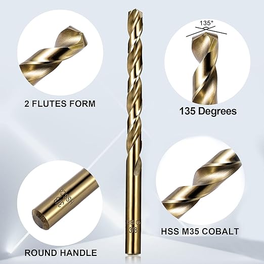 Cobalt Drill Bit Set for Hardened Metal and Stainless Steel, 99Pcs M35 High Speed Steel Twist Jobber Metal Drill Bits 1/16"-3/8", with Plastic Index Storage Case
