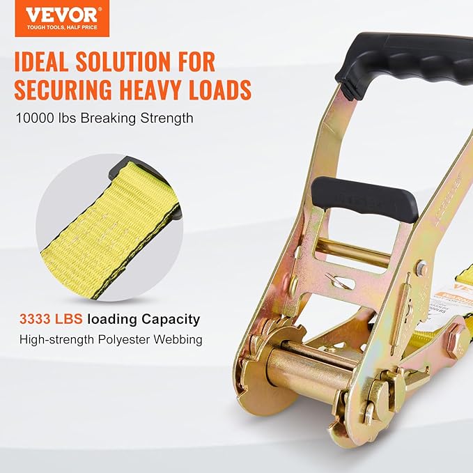 VEVOR Flat Hook Ratchet Straps (10PK), 10,000 lb Break Strength, 2" x 30' Heavy Duty Tie Down Straps, Track Spring Fittings, 3,333 Pound Working Load, for for Flatbed, Truck, Trailers Pickup