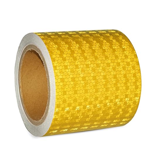 Reflective Tape, Waterproof Self Adhesive Dot Reflective Tape Outdoor Safety Caution Reflector for Trailers, Bikes, Cars（Yellow, 6 Inch x 32.8 Feet）