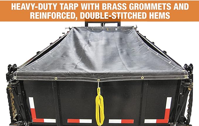 Buyers Products DTR8022 Aluminum Tarp System with Mesh Tarp, 8 x 22 Feet – Dump Body Tarp Kit, Heavy Duty Double-Stitched Hems, Brass Grommets, Telescoping Roller, Complete Hardware Included
