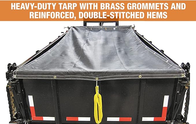 Buyers Products DTR7018 Aluminum Tarp System with Mesh Tarp, 7 x 18 Feet – Dump Body Tarp Kit, Dump Trailer Accessories, Heavy Duty Double-Stitched Hems, Brass Grommets, Telescoping Roller