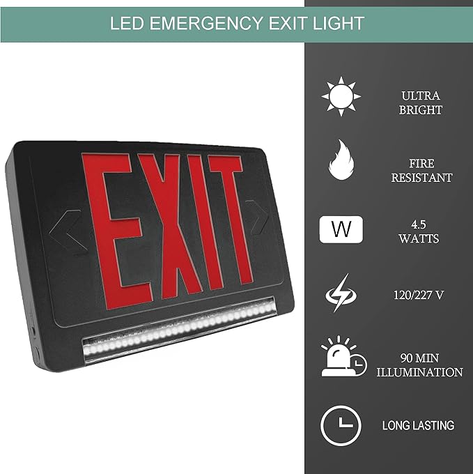 Ciata 6 Pack Ultra Bright Energy-efficient Lighted Exit Signs with Battery Backup, Indoor Led Emergency Exit Sign, Battery Powered Exit Sign, Exit Signs for Business, Led Adjustable Light Pipe Combo