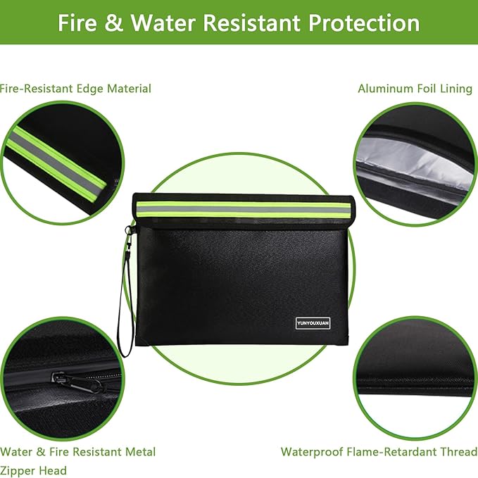 5200°F Fireproof Document Bag with Zipper (11"x7.9"), 8 Layers Fire Insulation, Fire & Water Resistant Storage Organizer Pouch for Cash, Important Papers and Valuables (Small)