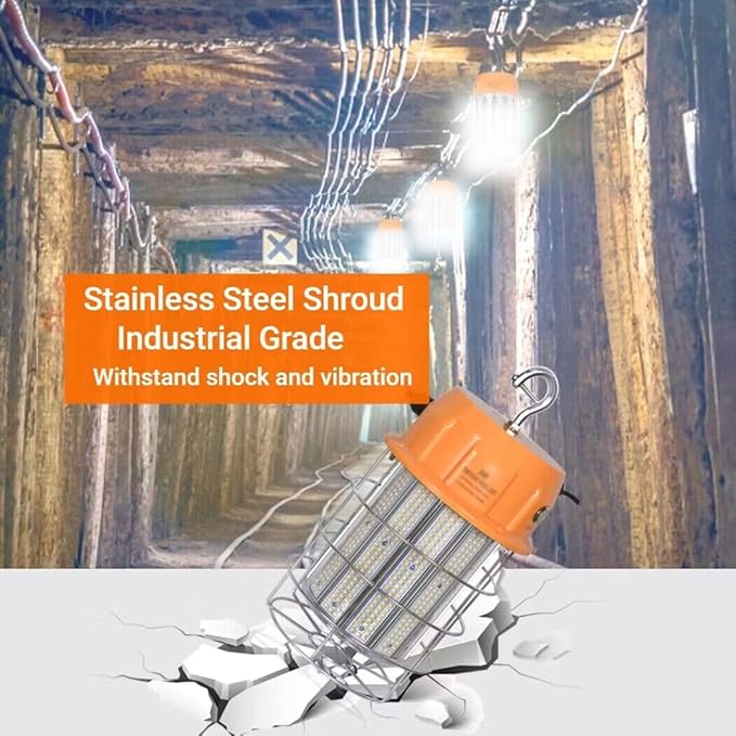 300W LED Temporary Work Light 42,000LM Construction Light Job Site Lighting,5000K,Linkable with ON/Off Button & Hook Portable Work Hanging