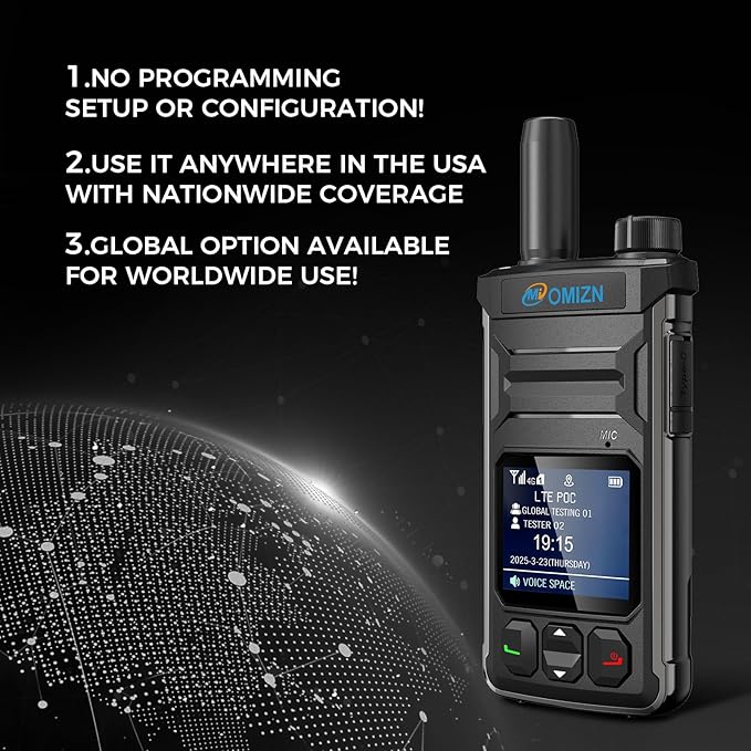 T6 Ultra-Slim Walkie Talkie with Unlimited Range Over 4G LTE, AES-256 Encrypted Two Way Radio, Noise Reduction, IP65, Type-C Charging, Lifetime Free Use (Black, 3 Pack)