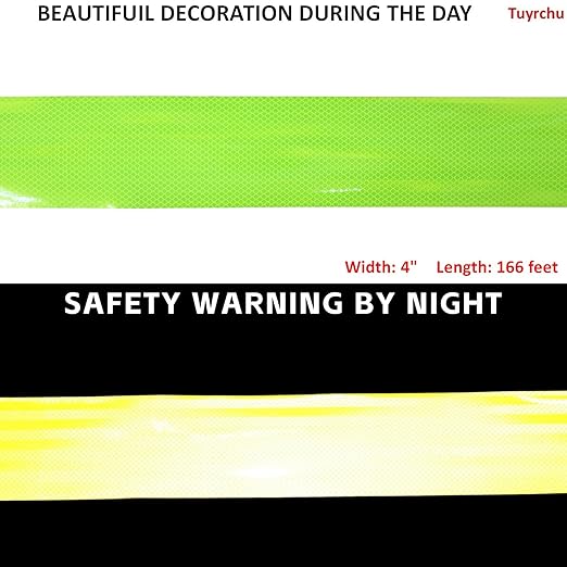 Non Fading Reflective Tape Fluorescent Yellow Outdoor Waterproof 4 inch, High Visibility Warning Industrial Marking Tape (166 feet)