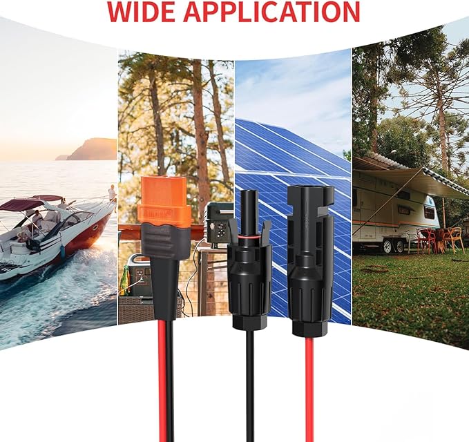 10AWG 10FT Solar to XT60i Cable 2 10 25 35 50 75 100FT Solar Connector to XT60i Adapter Cable for Portable Power Station (10FT)