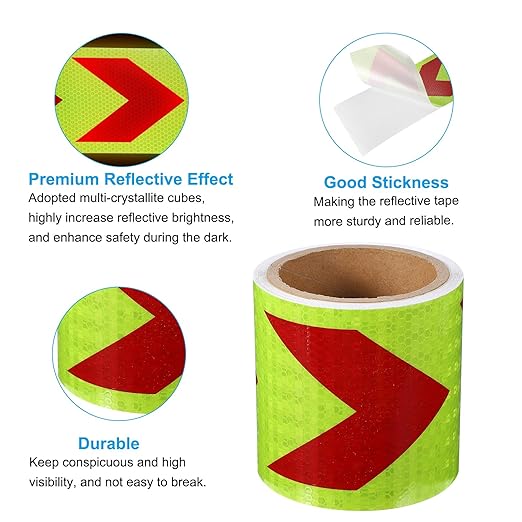 PATIKIL Reflective Tape, 4 Inch x 20 ft Waterproof Self Adhesive High Visibility Safety Warning Arrow Tape Outdoor Reflectors for Trucks Trailers Cars, Yellow Red
