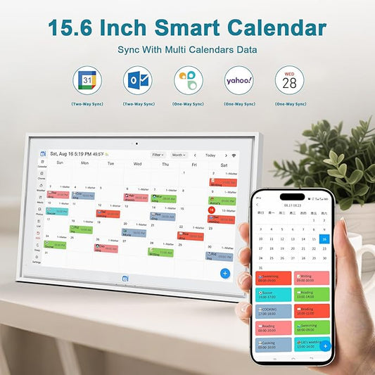 15.6 "Digital Calendar & Chore Chart, For Family Scheduling, Meal Planning, Task Rewards, Video Call，Online Sync With Mobile App, 32G Memory Smart Digital Photo Frame, Desktop Stand And Wall-Mounted