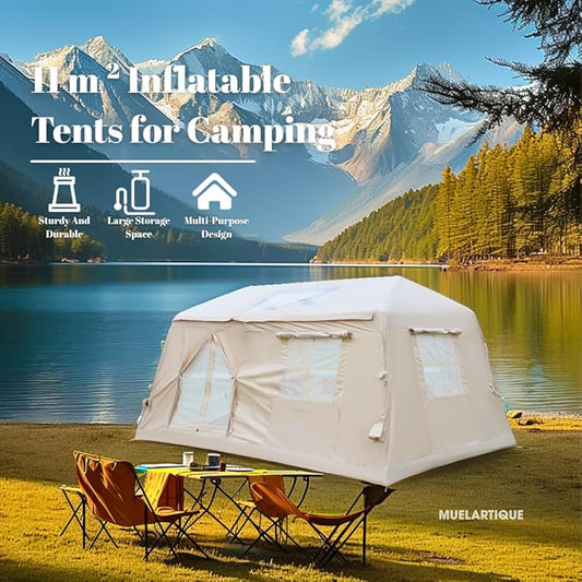 Easy Setup Inflatable Camping Tent, Waterproof 4 Season Air Tent with Hand Pump, Oxford Glamping Tent for 4/6/8 Adults