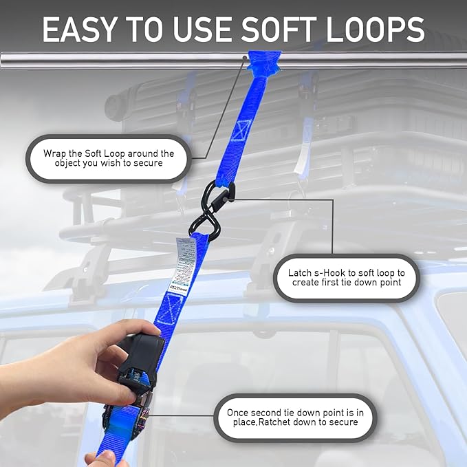 Ratchet Straps Tie Downs (4-Pack) - 1''x 15' (1,680lb Break Strength) - Ultimate Tie Down Straps with Safety S Hooks-for Trucks, Cargo, Moving, Appliances etc-（Blue）