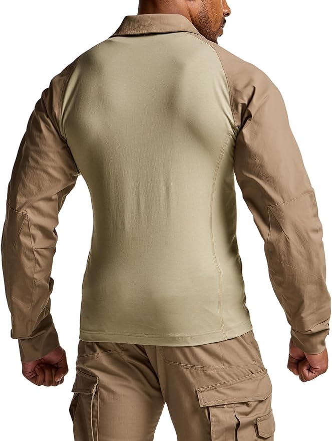 CQR Men's Combat Shirt Tactical 1/4 Zip Long Sleeve Military BDU Shirts Camo EDC Top with Pockets