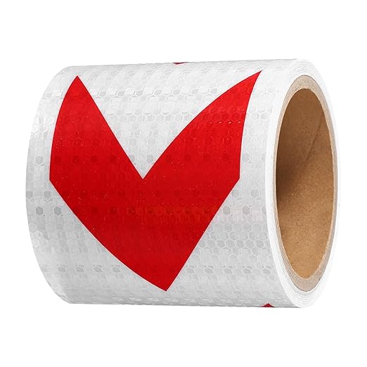 PATIKIL Reflective Tape, 4 Inch x 20 ft Waterproof Self Adhesive High Visibility Safety Warning Arrow Tape Outdoor Reflectors for Trucks Trailers Cars, White Red