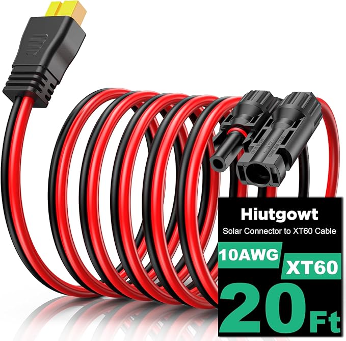 10AWG XT60 Solar Cable 20FT, Solar to XT60 Cable 3 10 15 25 30 40 50FT, Solar Panel Connector to XT60 Extension Cable, XT60 Charging Cable for Portable Power Station Generator - 20Ft