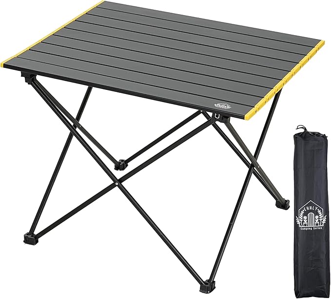 EHHLY Portable Folding Camping Table, Large Compact Aluminum Beach Picnic Table, Lightweight Collapsible Outdoor Camp Tables That Folds & Rolls Up, Beach Gear Essentials Camp Accessories, Black