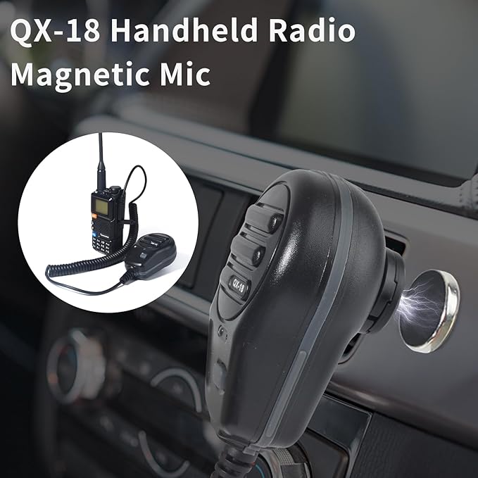 UAYESOK QX-18 Handheld Radio Magnetic Mic, 2 pin K-Type for Kenwood Baofeng Retevis, Walkie Talkie Speaker Mic for Vehicle Car Truck Fleet Off-Road Warehouse Construction (Black)