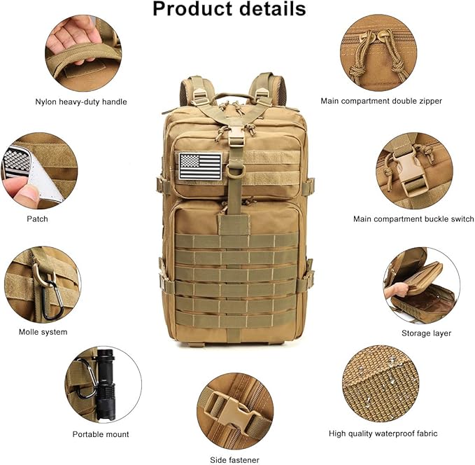 ROARING FIRE Tactical Backpack, Expandable Molle Backpack for The Outdoor, Hiking, 3 Day Pack, Bug Out Bag,