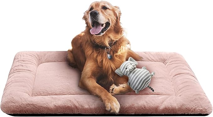 Dog Beds Crate Pad for Large Dogs Ultra Soft Dog Crate Bed Washable & Anti-Slip Kennel Pad for Dogs Cozy Sleeping Mat,Pink 42inch