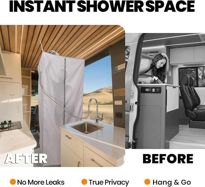 Camper Van Shower Curtain 72in Height, RV Hidden Shower Privacy Curtain with Magnetic Stickers, Interior Shower Curtain for Bench Shower, Collapsible Square Shower (22" W x 72" H)