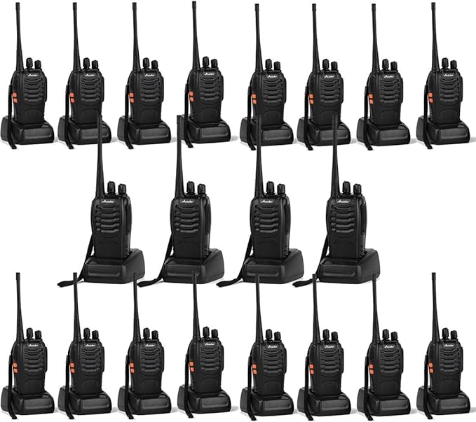 20 Pack Walkie talkies Long Range with Earpiece Rechargeable UHF 2 Way Radio 16-Channel for Outdoor Warehouse Factory Security Com Travel etc.(Pack of 20)