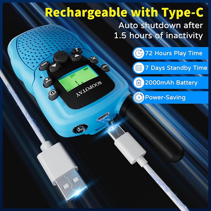 Rechargeable Walkie Talkies for Kids, Walkie Talkie Toys for Girls Boys, Xmas Gifts for Grandkids, Built-in Flashlight, Gifts for 3 4 5 6 7 8 9 10 Year Old Girl Boys, Kids Stocking Stuffers