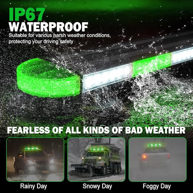 ASPL 31 inch Low Profile Rooftop Emergency Strobe Lights Bar Full Aluminum Flashing Safety Warning Traffic Advisor Lightbar Hazard Snow Plow Light for Trucks Tow Construction Vehicles (Green/White)