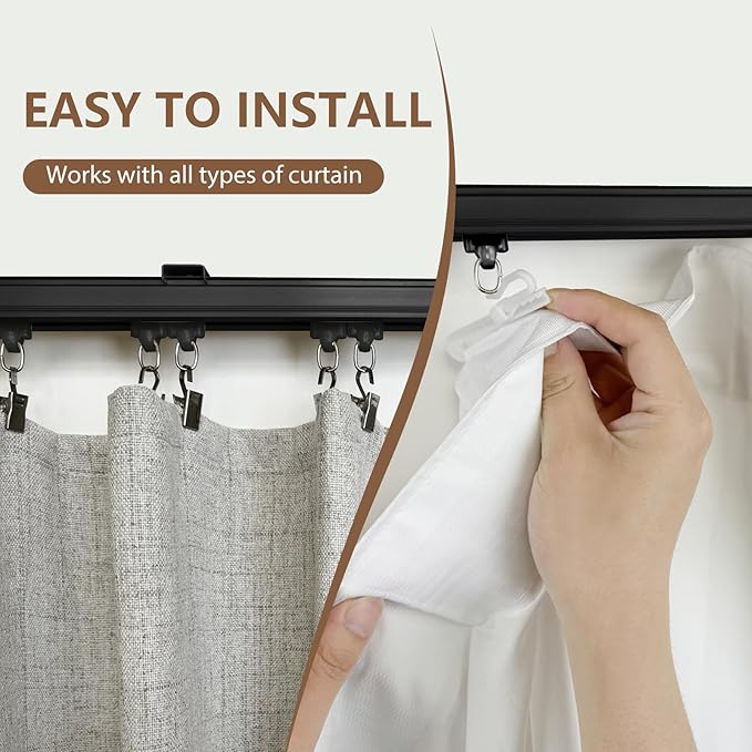 Curtain Tracks Ceiling Wall Mounted Heavy-Duty Curtains Rails Room Divider Track for Living Bedroom Shower Black 3FT To 15 FT