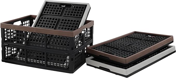 Cand 4 Pack Large Collapsible Crate for Storage, 42 Liter Plastic Folding Crate Box Bin