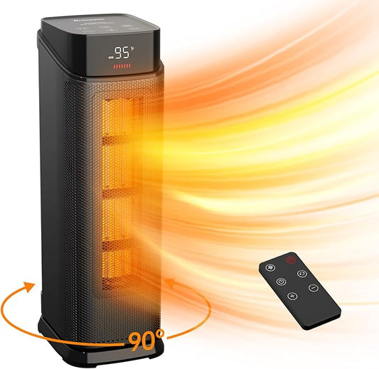 BREEZOME Space Heater Indoor, 1500W PTC Portable Electric Heaters for Home with Thermostat & 90° Oscillating, 24H Timer, Quiet Safety Ceramic Tower Heater with Remote for Bedroom Office