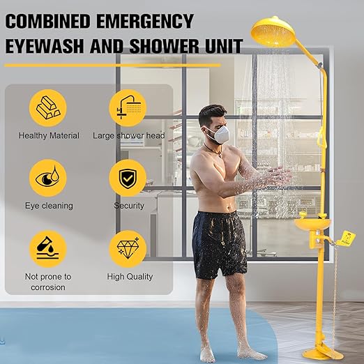 Emergency Face Eye Washing Station with Hand-Pushing Board Emergency Combination Eyewash Station with Dual Spray Head and Pedal for Laboratory Factory