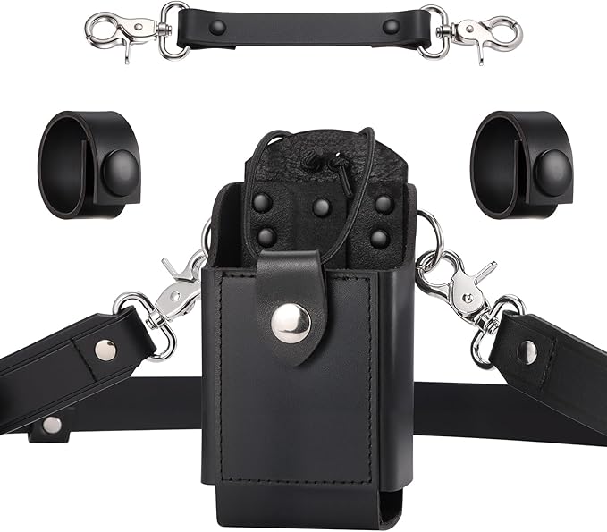 abcGoodefg Leather Radio Holster Set, Firefighter Radio Strap and Holder, Anti-sway Strap, Compatible with Motorola APX Series - for Firefighters, EMT, Police (Black)