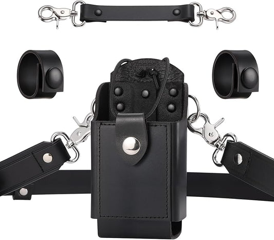 abcGoodefg Leather Radio Holster Set, Firefighter Radio Strap and Holder, Anti-sway Strap, Compatible with Motorola APX Series - for Firefighters, EMT, Police (Black)
