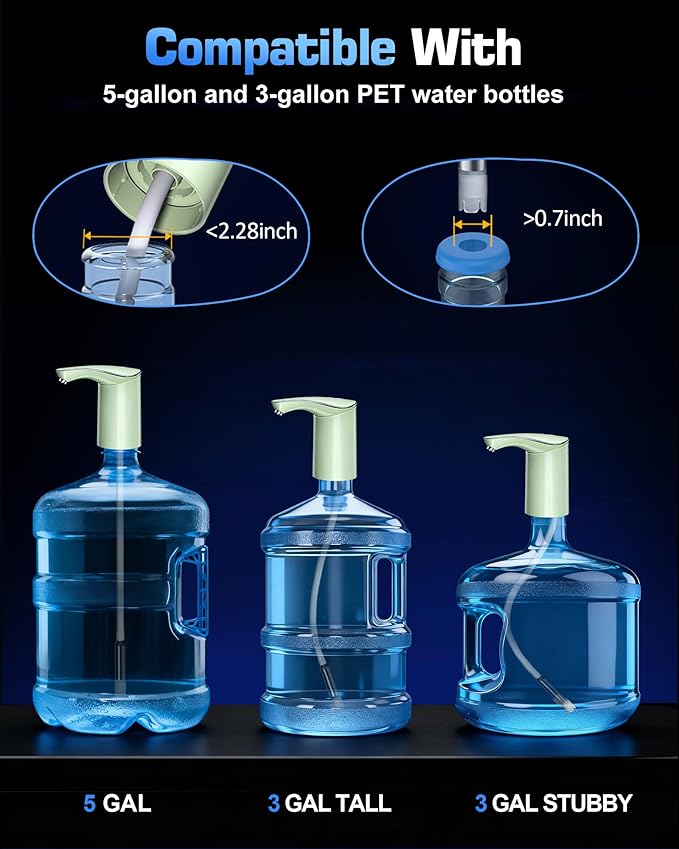 Electric Water Bottle Dispenser for 3-5 Gallon Jug, Automatic USB-C Water Jug Dispenser, Portable Upgraded Submersible Water Pump,High-Power & Silent Operation for Camping Home Office Bedroom