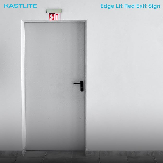 KastLite LED Emergency Edge-Lit Exit Sign, 180 Min Backup, Damp Rated, Red Letters, UL Listed, 120/277V, Acrylic Panel - 1 Pack