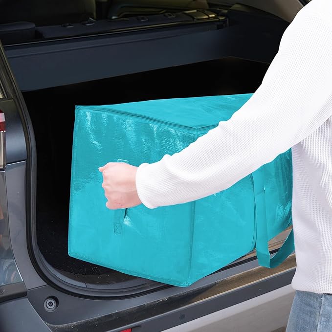 TICONN 8 Pack Extra Large Moving Bags with Zippers & Carrying Handles, Heavy-Duty Storage Tote Moving Boxes for Space Saving (8 Pack, Aqua)